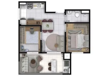 Planta 2 dorms - perspectiva ilustrada